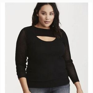 Torrid sz 4 fishnet active cutout slit front/back black sweater mesh/open stitch